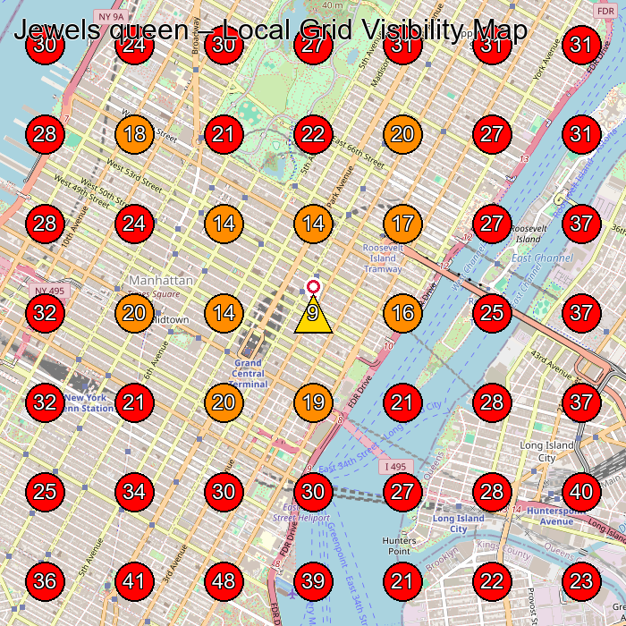 Jewels queen GeoGrid visibility map for Jewelry Manufacturer in New York